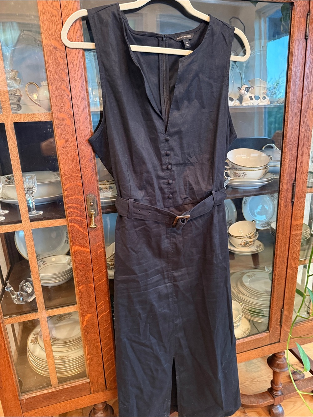 Banana Republic Navy Sleeveless Belted Sheath Dress